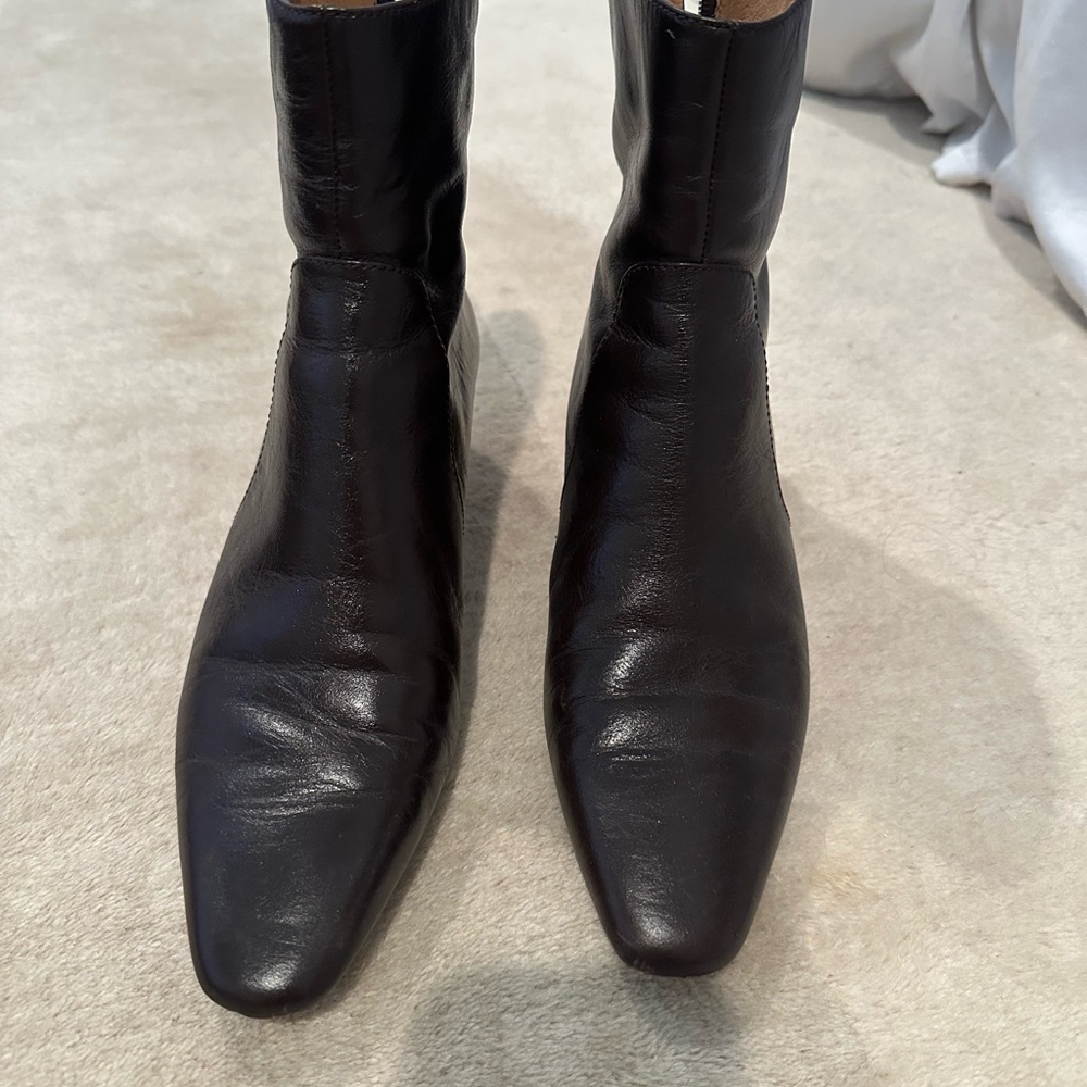 Madewell The Dimes Kitten Heel Brown crinkle boot